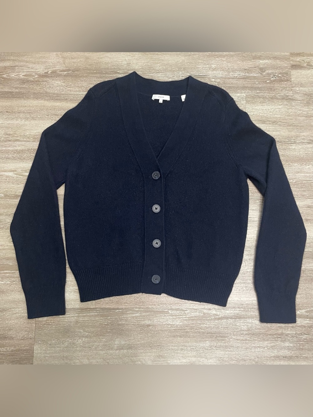 Vince 100% Cashmere Cardigan Sweater Navy Blue Button Front Quiet Luxury Sz XL